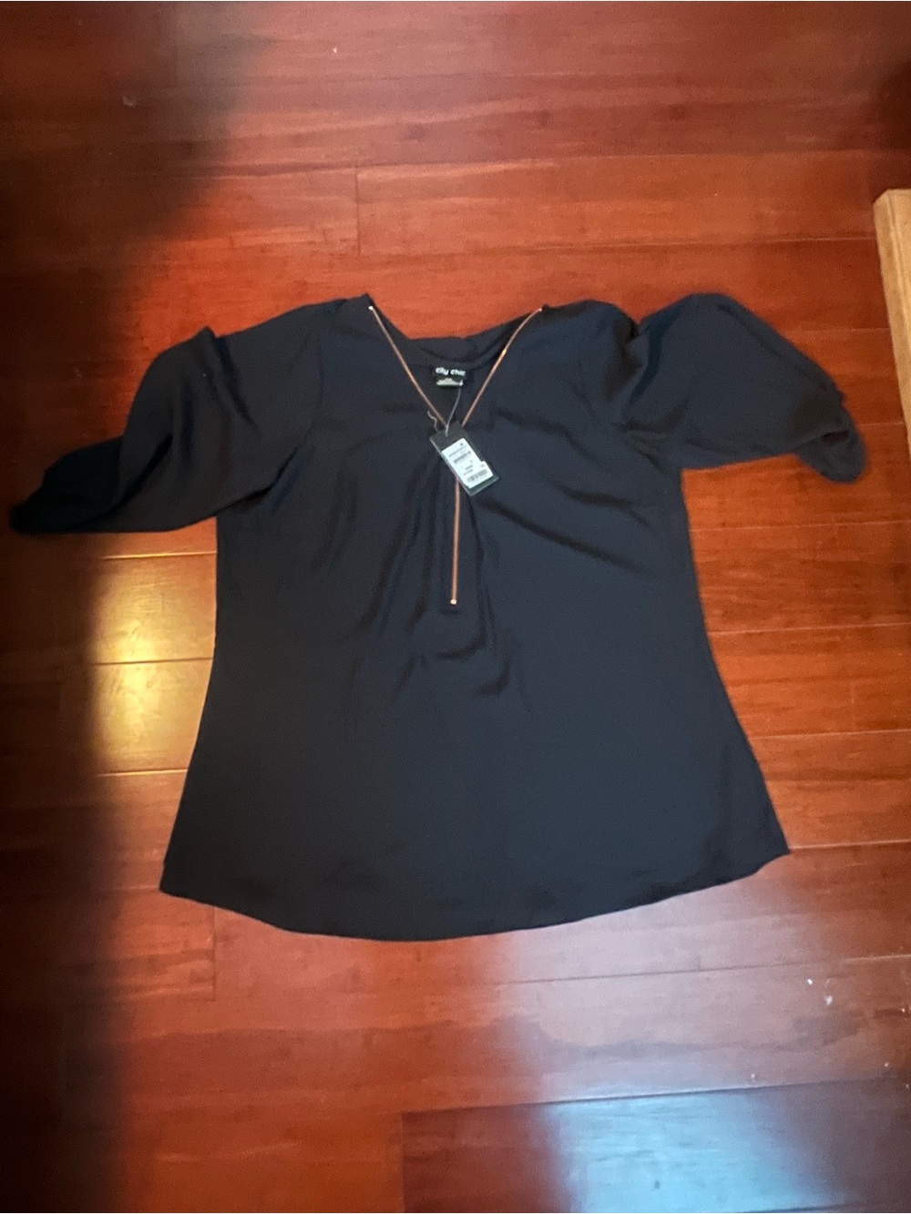 Black Women’s V-Neck Zip-Trim Blouse